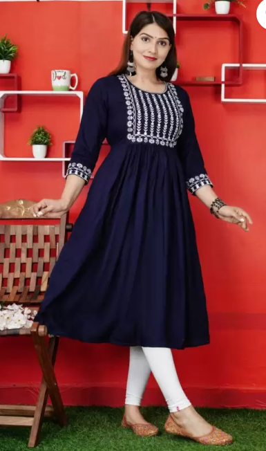 Women Embroidered Viscose Rayon Anarkali Kurta