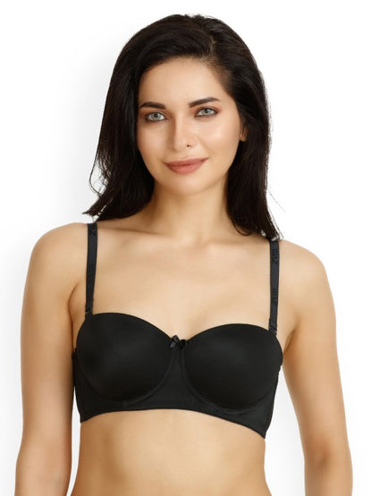 Black & Black Solid Underwired Lightly Padded Balconette Bra