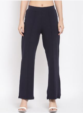 Womens High Rise Viscose Rayon Flared Fit Solid Trousers