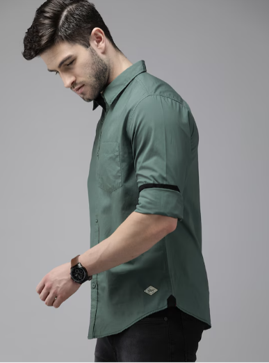 Men Green Solid Pure Cotton Sustainable Casual Shirt