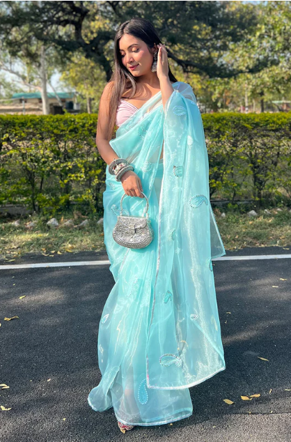 Sky Blue Organza Saree