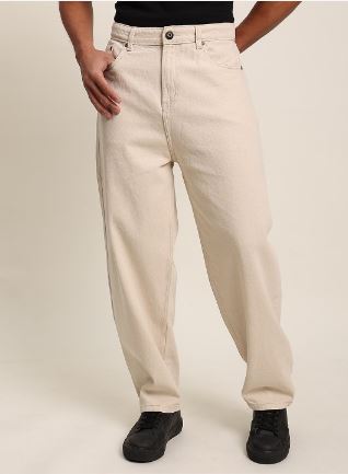 Men's Beige Baggy Wide Leg Jeans