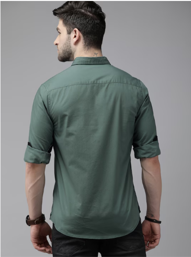 Men Green Solid Pure Cotton Sustainable Casual Shirt