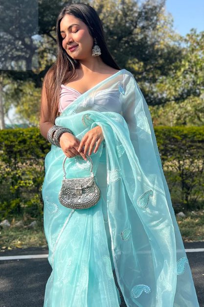 Sky Blue Organza Saree