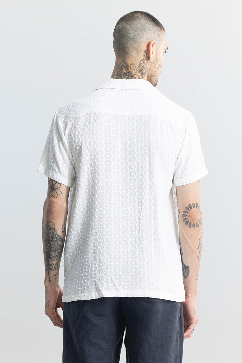 Men Self Design Casual White Shirt