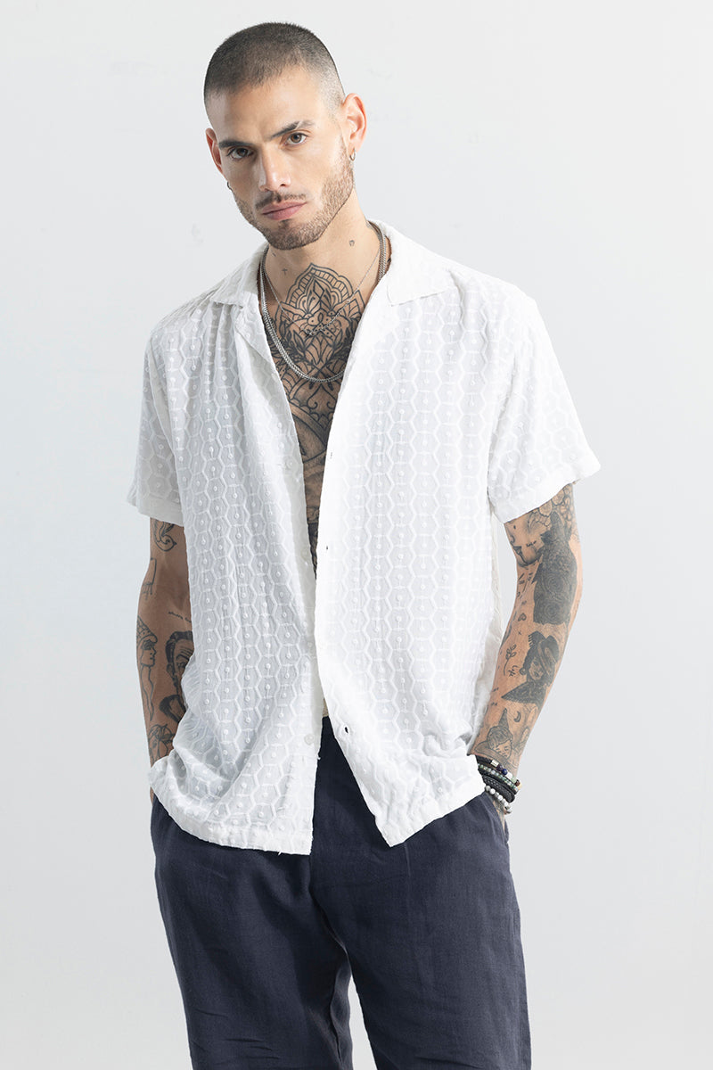 Men Self Design Casual White Shirt