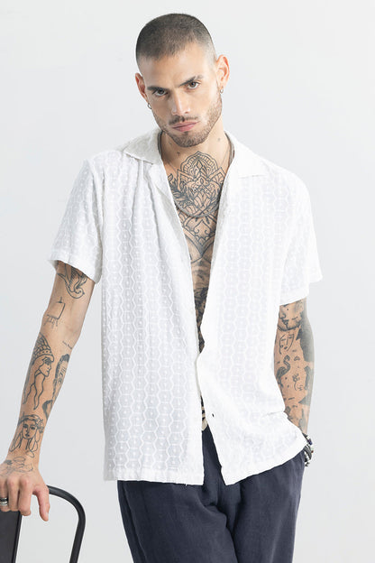 Men Self Design Casual White Shirt