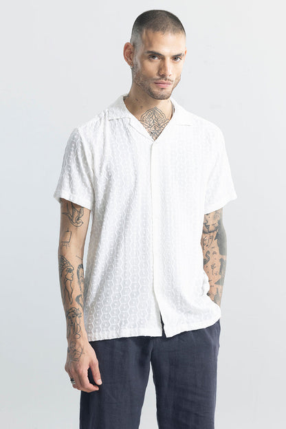 Men Self Design Casual White Shirt