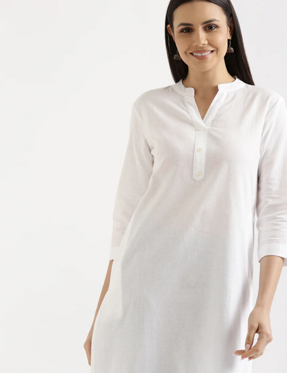 WHITE AIRY LINEN LONG KURTA