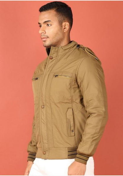 Men Hooded Solid Cotton Casual Bomber Jacket