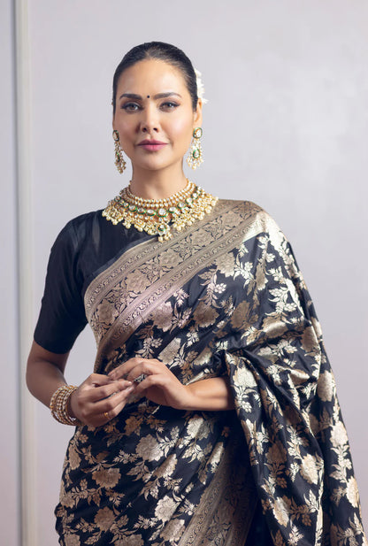 Handwoven Banarasi Black Katan Silk Saree