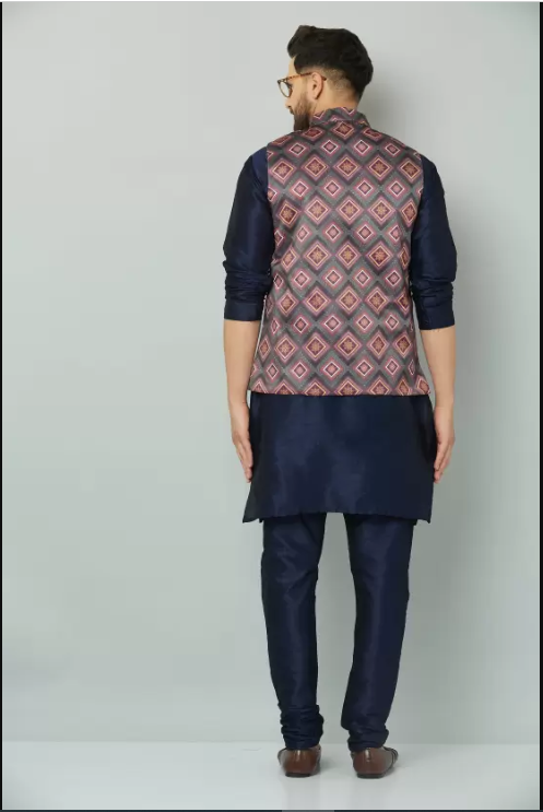 abeer fashion  Men Pure Silk Kurta Churidar Ethnic Jacket Set