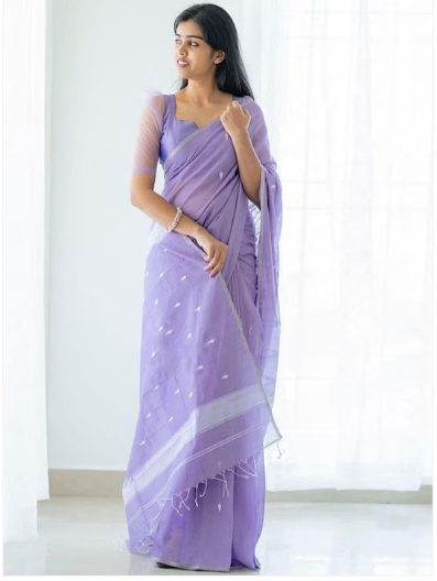 Lavender & Silver-Toned Woven Design Zari Saree