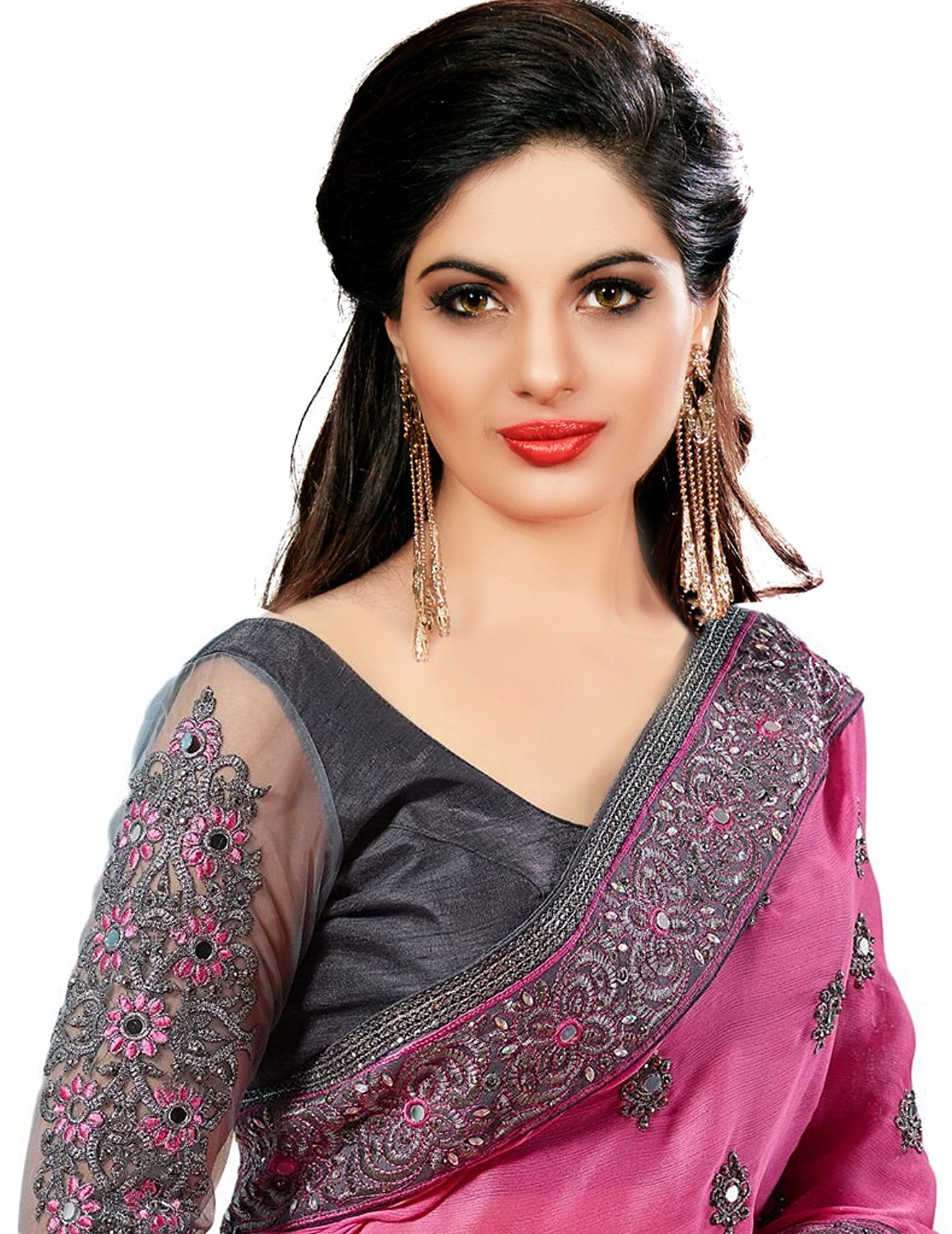 Nivah Fashion Women's Satin Net Embroidery Mirror Work half half Saree With Blouse Piece