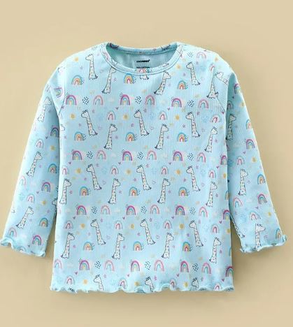 Girls infant CUCUMBER Cotton Knit Full Sleeves Top With Rainbow Print