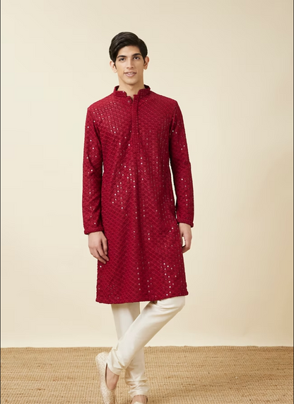 Maroon Chikankari Kurta Set