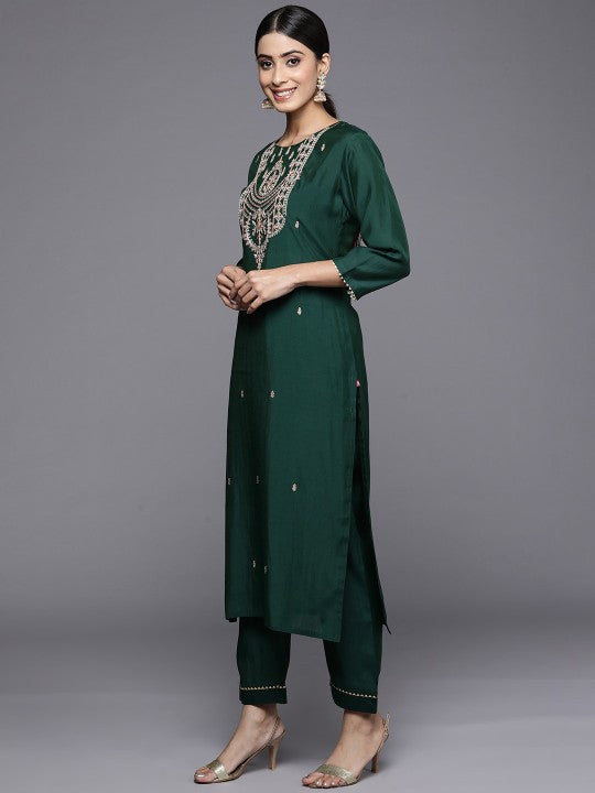 Ethnic Motifs Embroidered Regular Kurta with Trousers & Dupatta