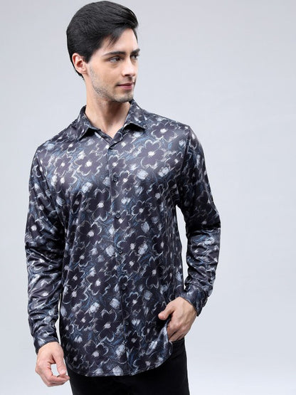 HIGHLANDER Men Floral Printed Knitted Party Wear Casual Shirt