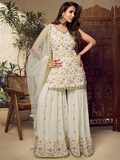 Floral Multi Thread and Sequins Embroidered Kurta Set