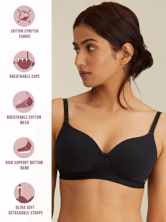 Women Breatheable Cotton Lightly Padded Wireless T-shirt Bra