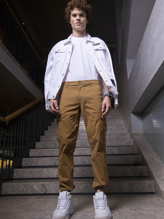 Men Slim Fit Solid Cargos Joggers