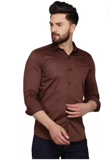 Men Regular Fit Solid Spread Collar Formal Shirt