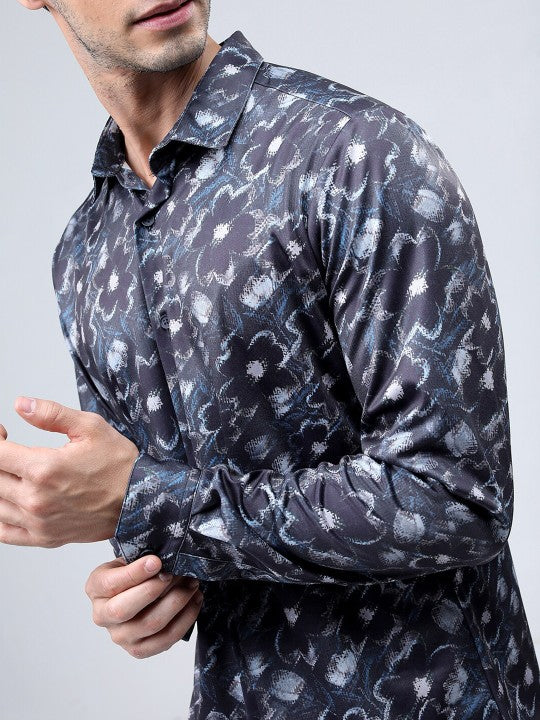 HIGHLANDER Men Floral Printed Knitted Party Wear Casual Shirt