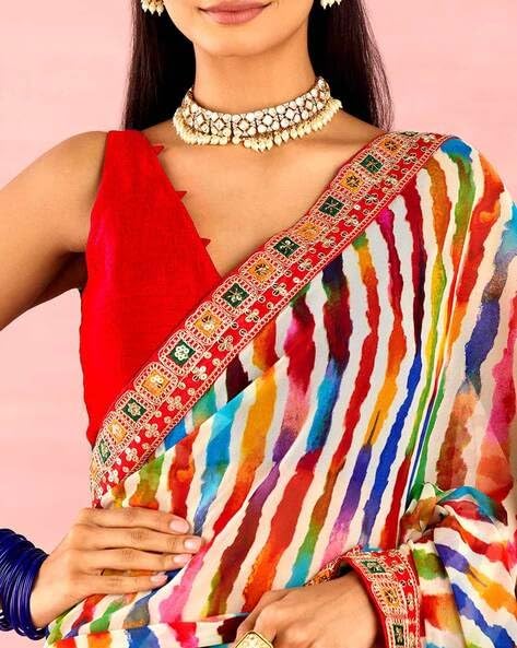 Zili Women Georgette Leheriya Print Trendy Holi Saree