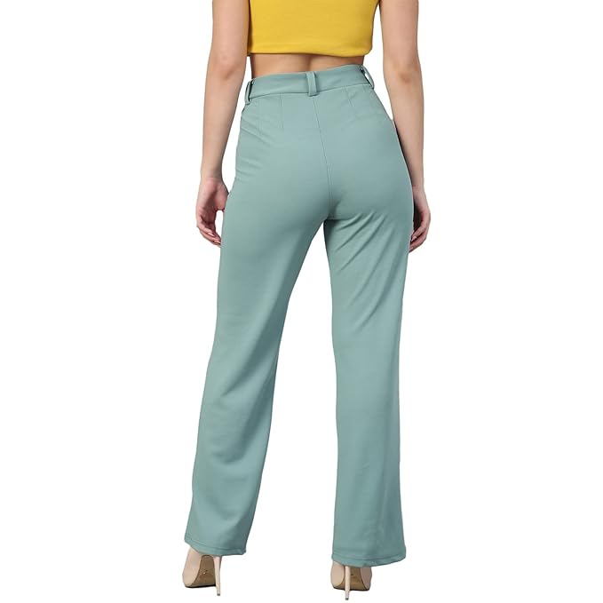 Women Polyester Blend Solid Trousers