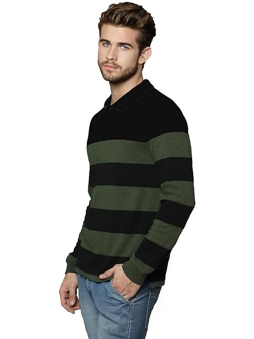 Men's Stylish Color blocked Polo Full Sleeve T-Shirt