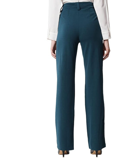 Women Polyester Blend Solid Trousers