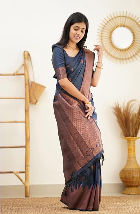 Women's Kanjivaram Soft Pure Silk Saree With Blouse Piece