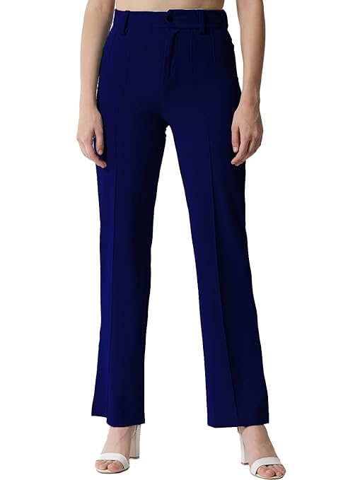 Women Polyester Blend Solid Trousers