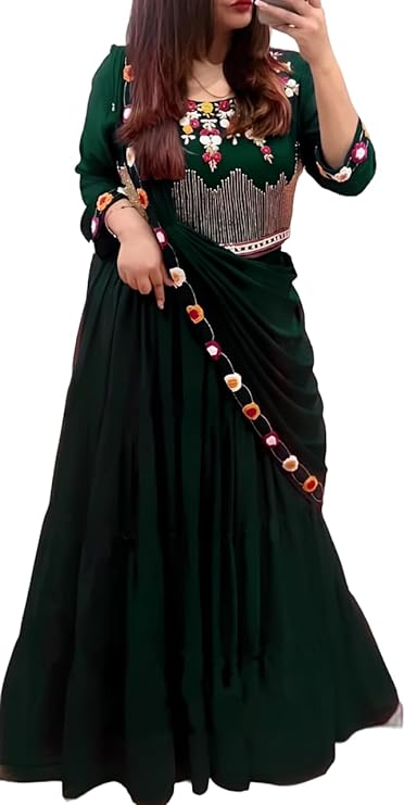 Women's Georgette Semi-stitched Crop Top Lehenga