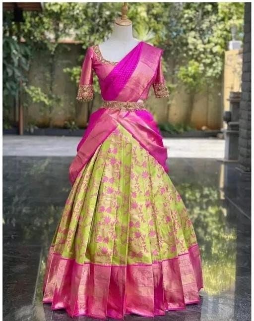 Women's Indian Traditional Unstitched Kanjivaram Silk Pure Zari Weaving Lehenga Choli