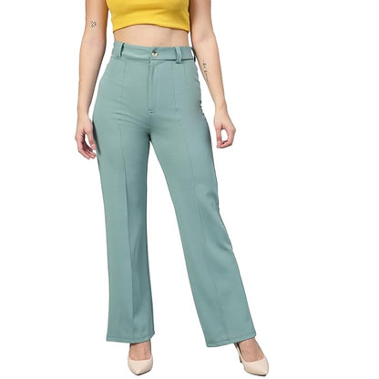 Women Polyester Blend Solid Trousers