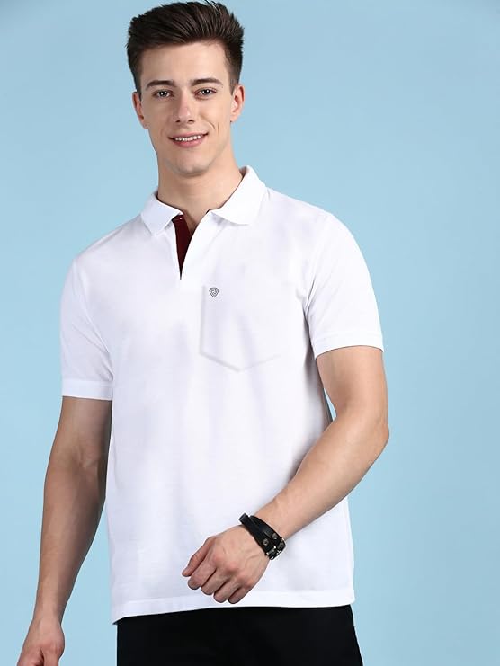 Lux Cozi Men's Regular Fit Polo Neck Half Sleeve Solid Casual T-Shirt