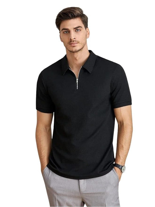 Men's Polo-Neck with Zip Closure Type T-Shirt