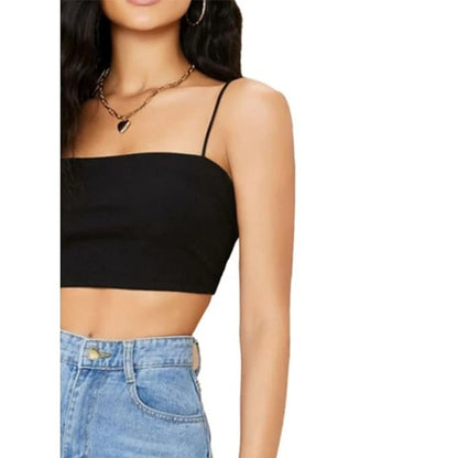 GLARE & BLAIR Solid Sleeveless Western Stylish Ribbed Cami Crop Top for Women