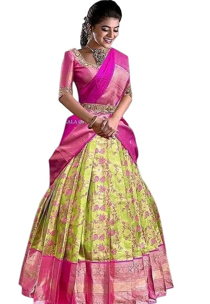 Women's Indian Traditional Unstitched Kanjivaram Silk Pure Zari Weaving Lehenga Choli