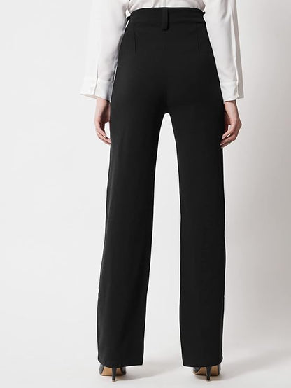 Women Polyester Blend Solid Trousers