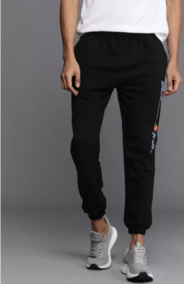 Men Self Design Black Track Pants