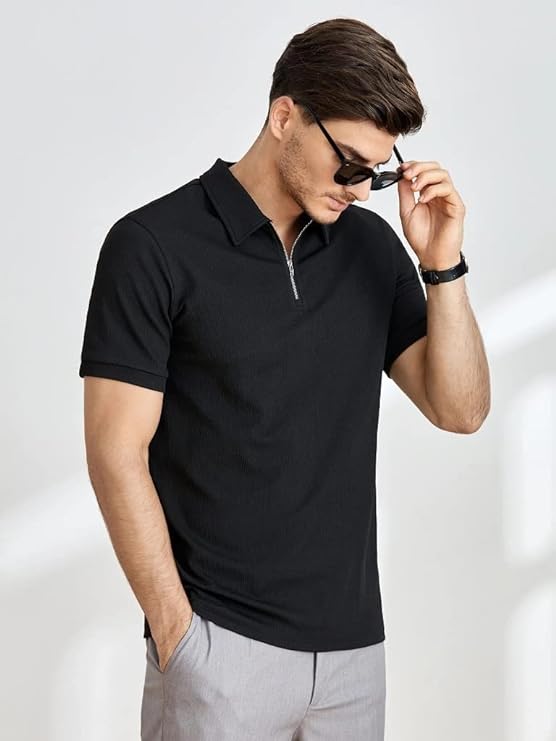 Leriya Fashion Men's Polo-Neck with Zip Closure Type T-Shirt