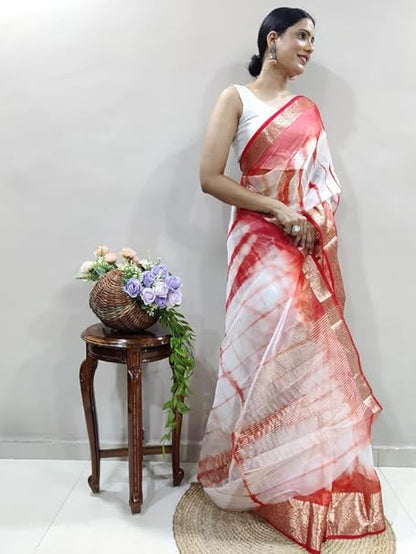 Women'S Organza Jacquard Border Saree With Unstitched Blouse Piece