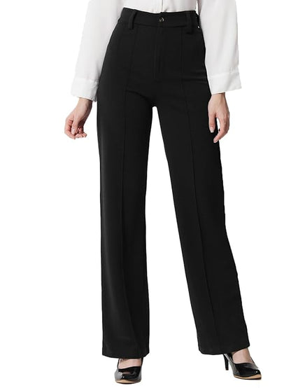 Women Polyester Blend Solid Trousers