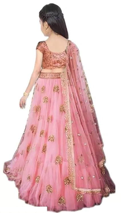 Femisha Creation Girls Net Flower Designer Traditional Semi Stitched Lehenga Choli With Dupatta Set