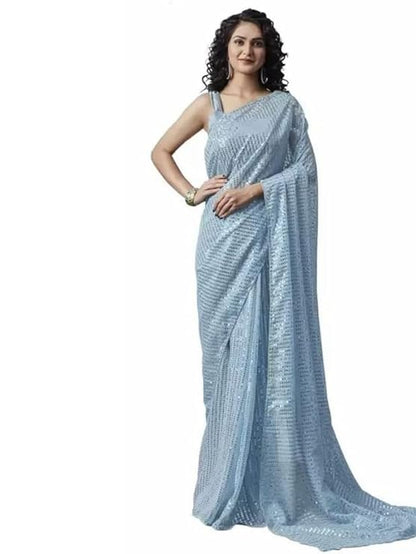 Women's Sequence Georgette Saree with Unstitched Blouse Piece