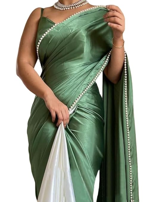 BRAHMSHAKTI Womens Satin Half Half Collection Saree With Blouse Piece