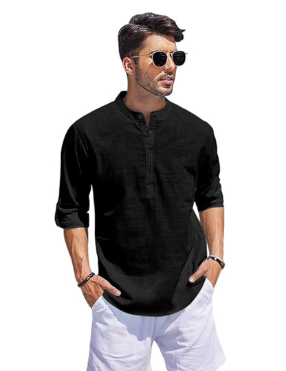 Men Solid Cotton Blend Straight Kurta Shirt