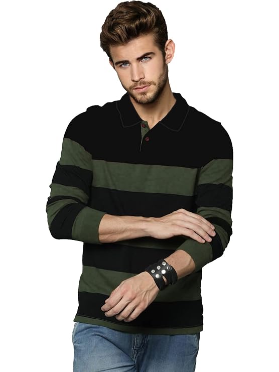 Men's Stylish Color blocked Polo Full Sleeve T-Shirt